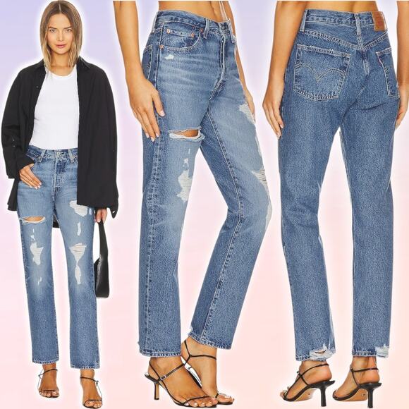 NWT LEVI'S Premium 501 Original High Rise Straight Leg Jean Sz 24 Hits Different - Picture 1 of 11